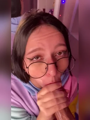 Cute chasmish babe bj and cum shot on face